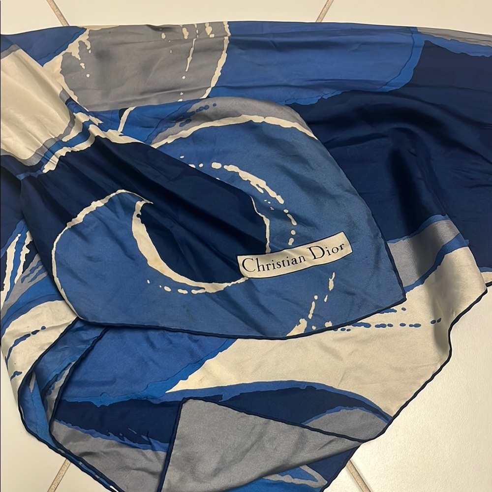 Vintage Christian Dior Blue and White Scarf